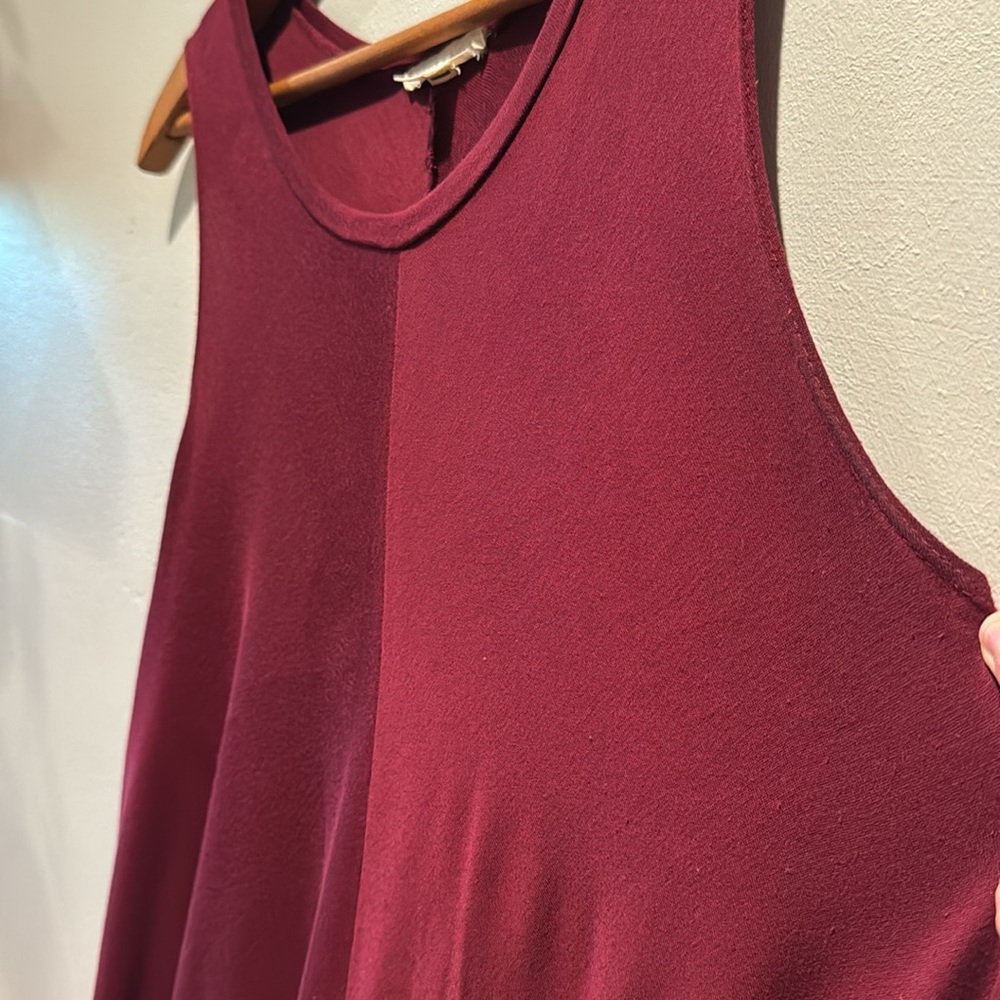 Silence + Noise Swingy Tank Dress Deep Red Burgundy Semi Sheer Flowy Mini Dress - Picture 7 of 15